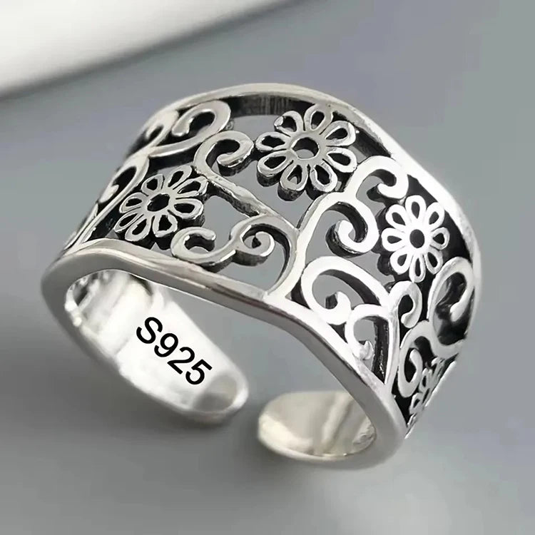 925 Sterling Silver Retro Flower Ring