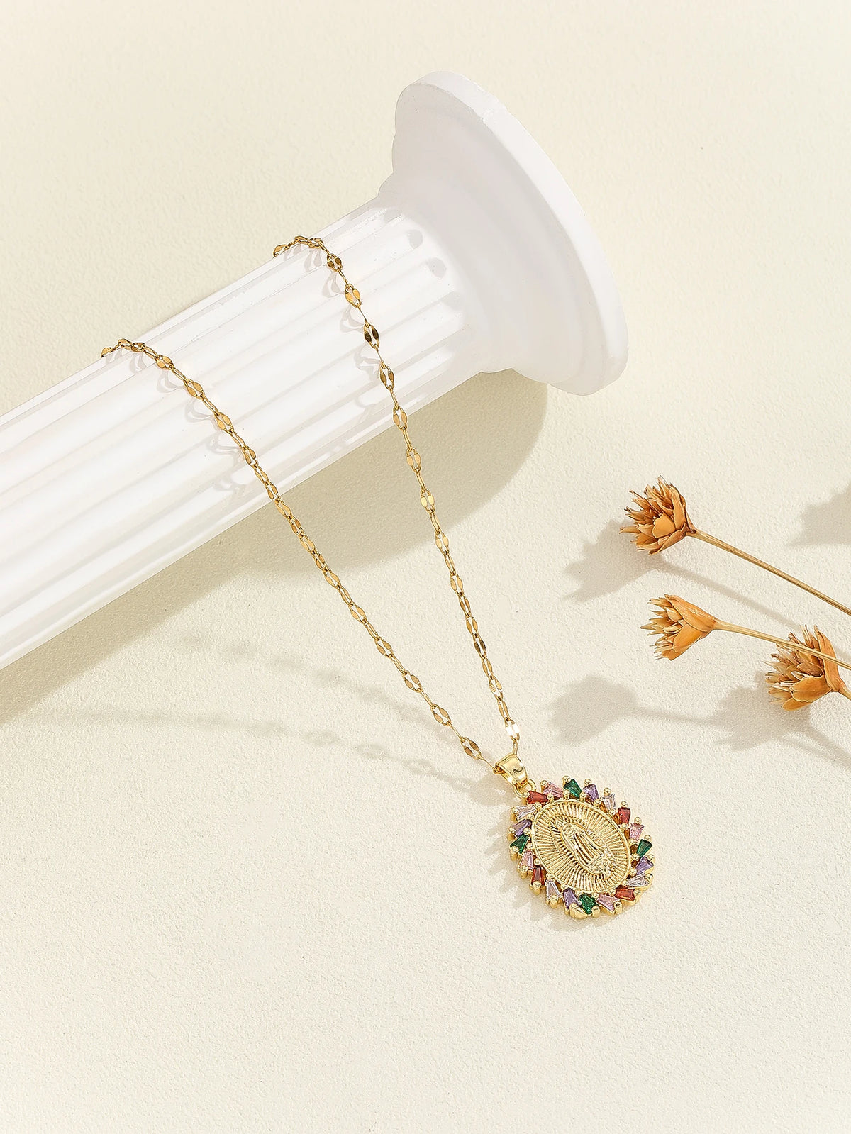 Gold Plated Multicolor CZ Pendant Necklace