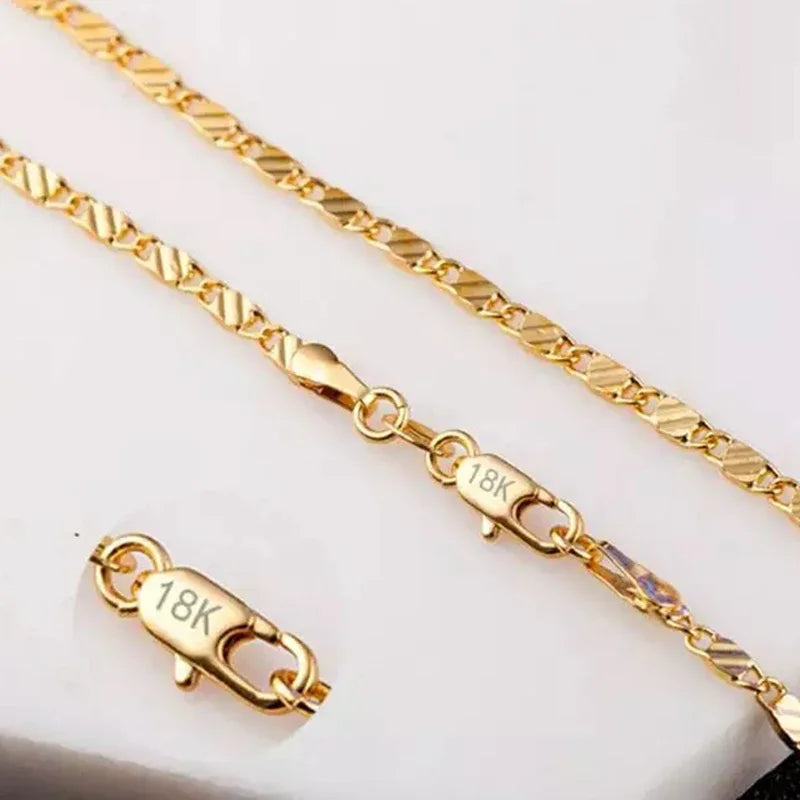 18K Gold 2MM Side Chain Necklace 16–30