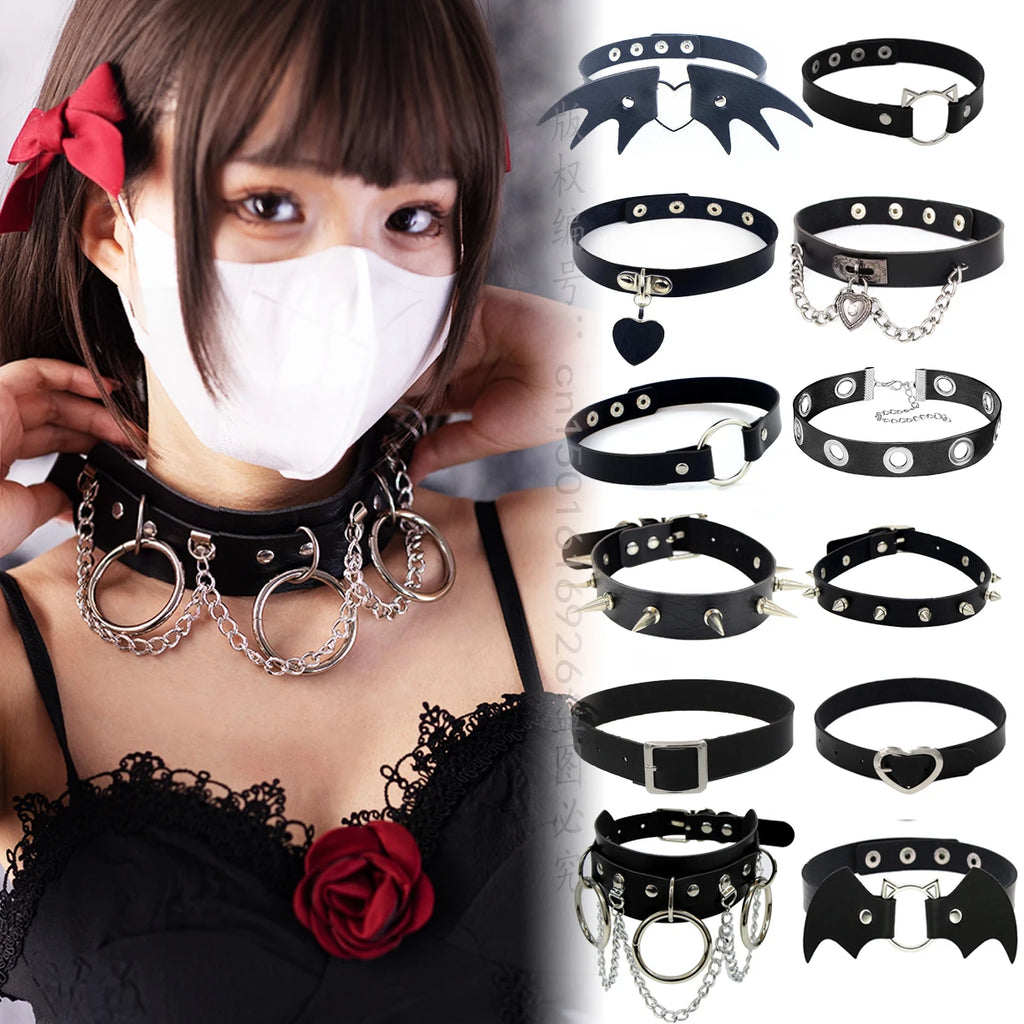 Black Gothic Heart Lock Spike Choker Necklace