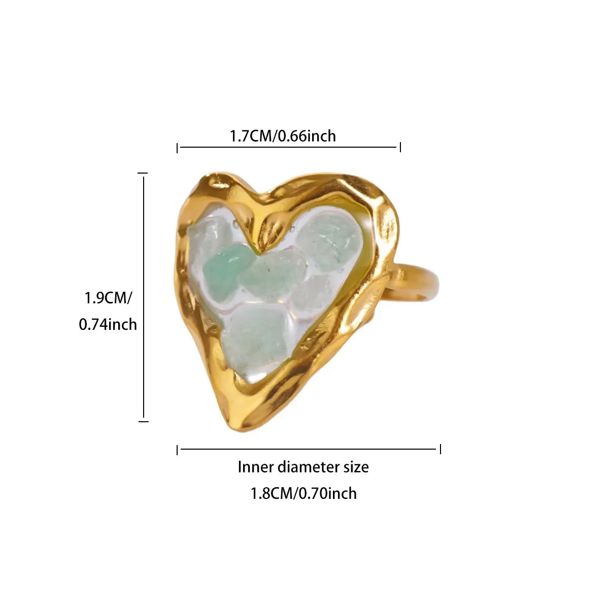 Gold Geometric Heart Zircon Ring for Women