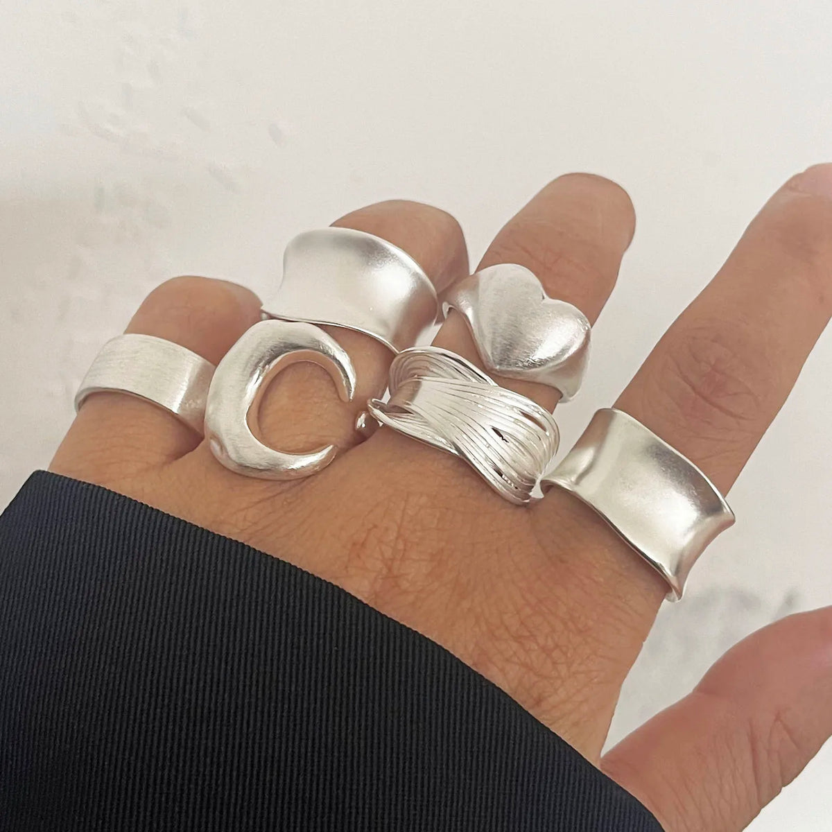 Sterling Silver Minimalist Moon Ring Set for Women