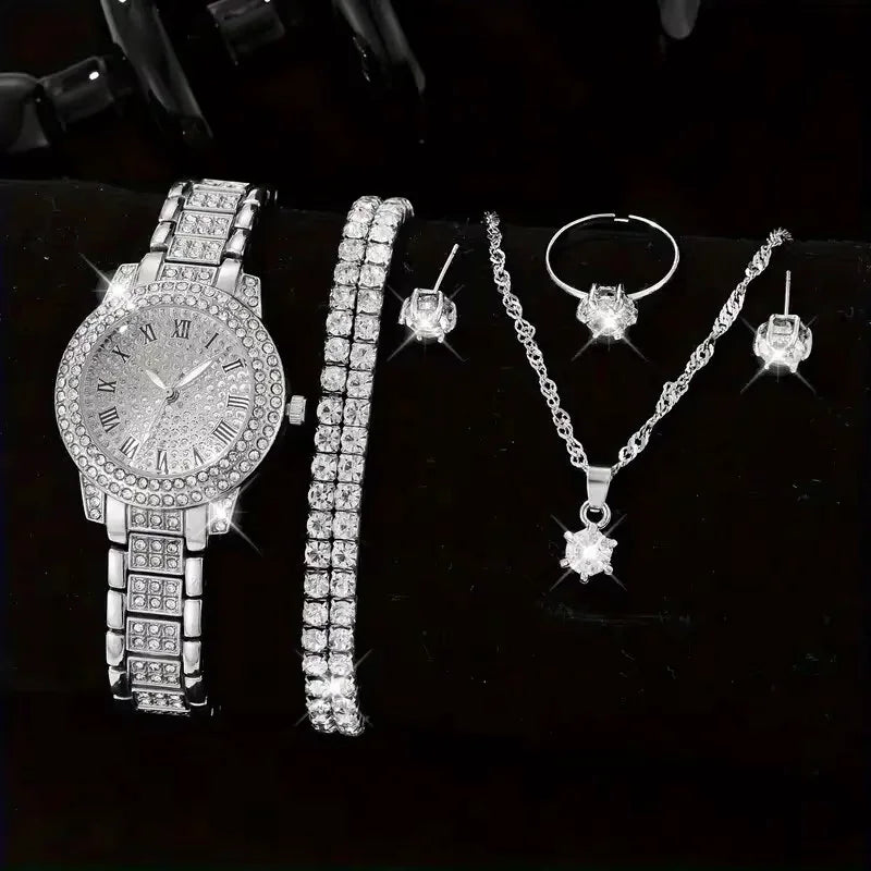 6PCS Women’s Crystal Luxury Quartz Watch Set