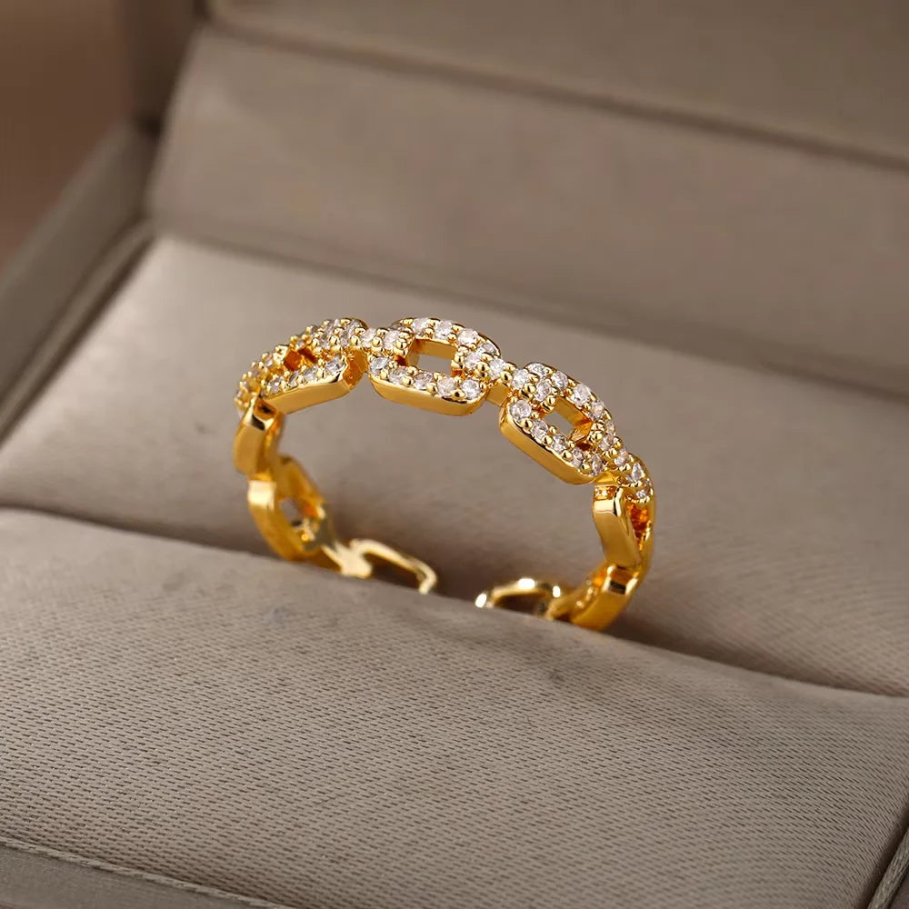 Gold CZ Stainless Steel Ring for Women
