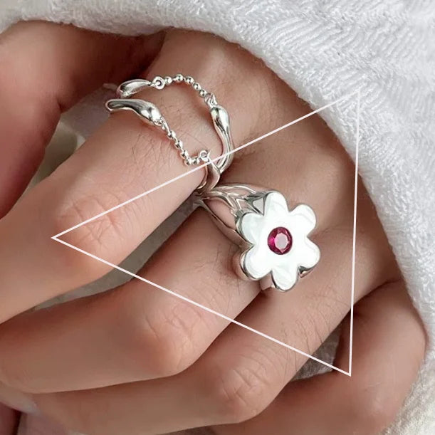 925 Sterling Silver Retro Flower Ring