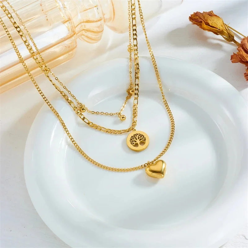 Gold Heart Tree Crystal Jewelry Set 3PCS