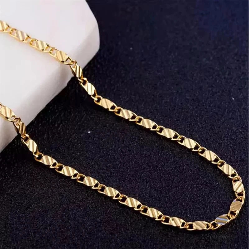 18K Gold 2mm Side Chain Necklace 16–30