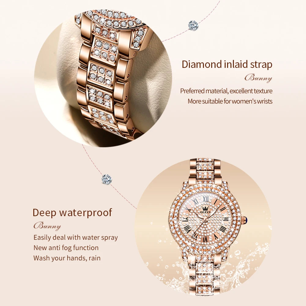 OLEVS 9943 Rose Gold Diamond Ladies Watch