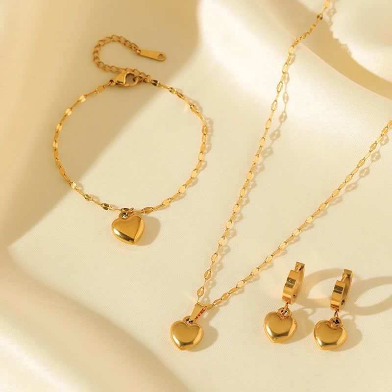 18K Gold-Plated Stainless Steel Heart Jewelry Set