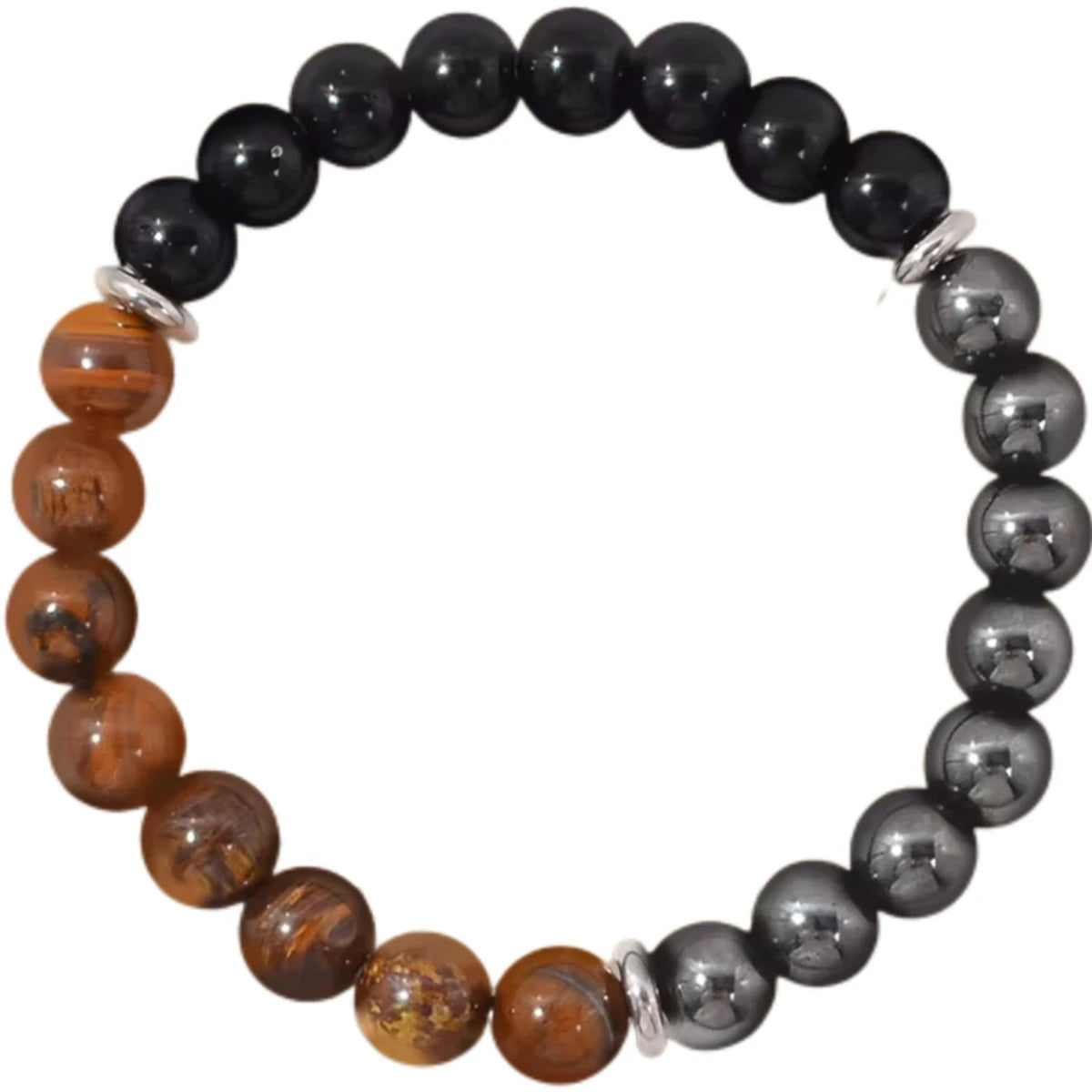 Tiger Eye, Black Obsidian & Hematite Bead Bracelet – 8mm Gemstone Design