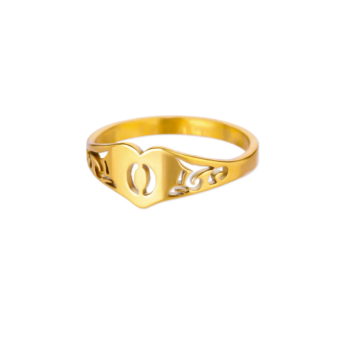 Gold Initial Heart Ring for Women A–Z