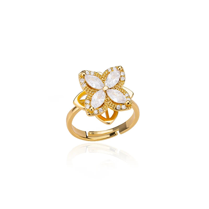 Zircon Heart & Clover Spinner Ring