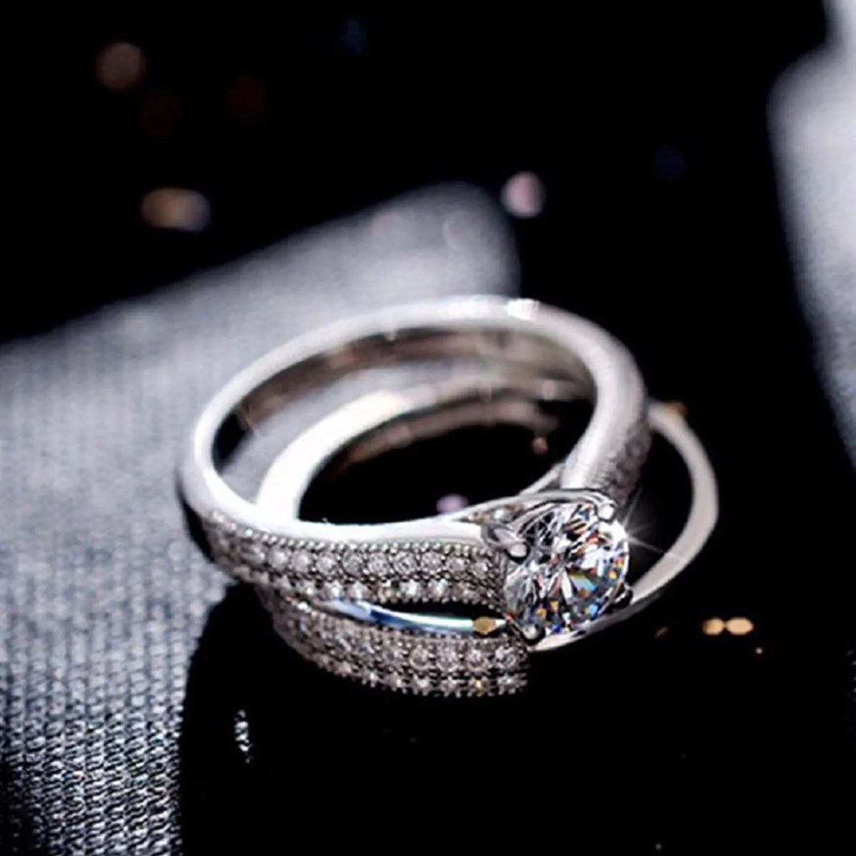 Sterling Silver Halo Wedding Ring Set for Women
