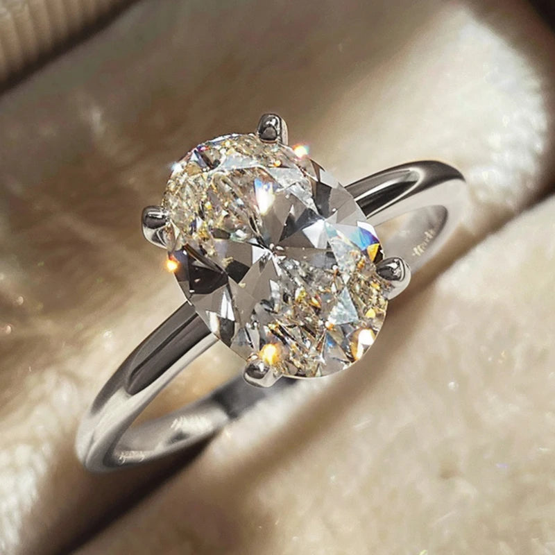 925 Sterling Silver Oval Zircon Engagement Ring