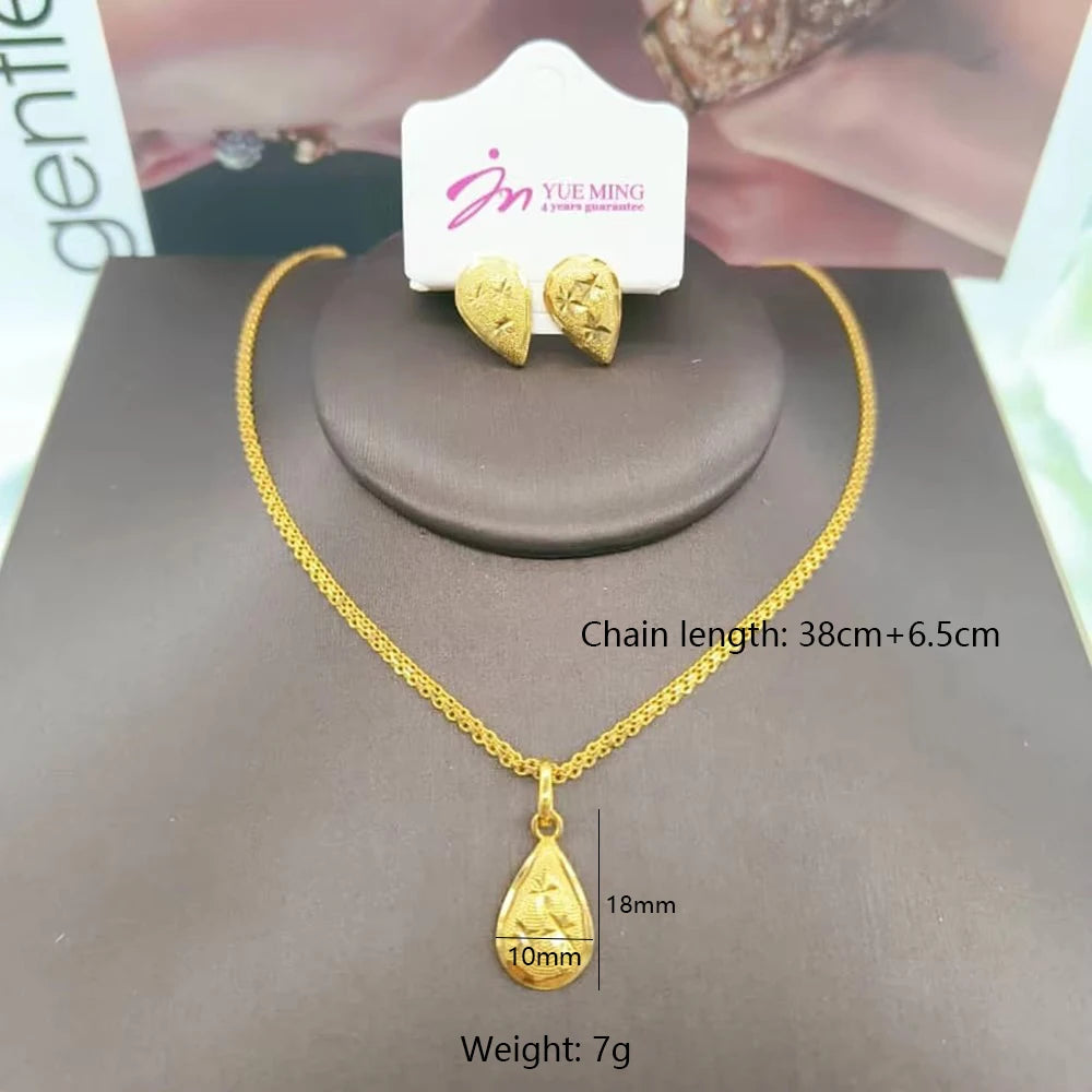 Gold Plated Pendant Necklace & Drop Earrings Set