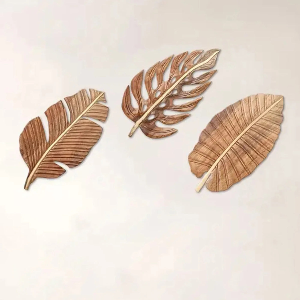 3-Piece Wooden Leaf Wall Art