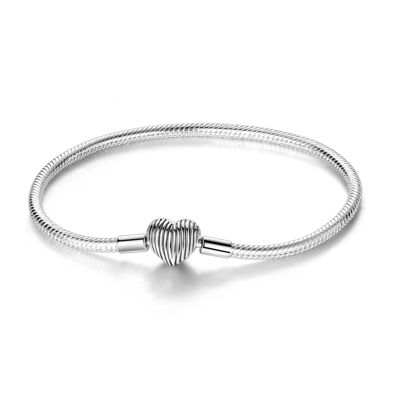925 Sterling Silver Love Heart & Butterfly Charm Bracelet – 17-20cm