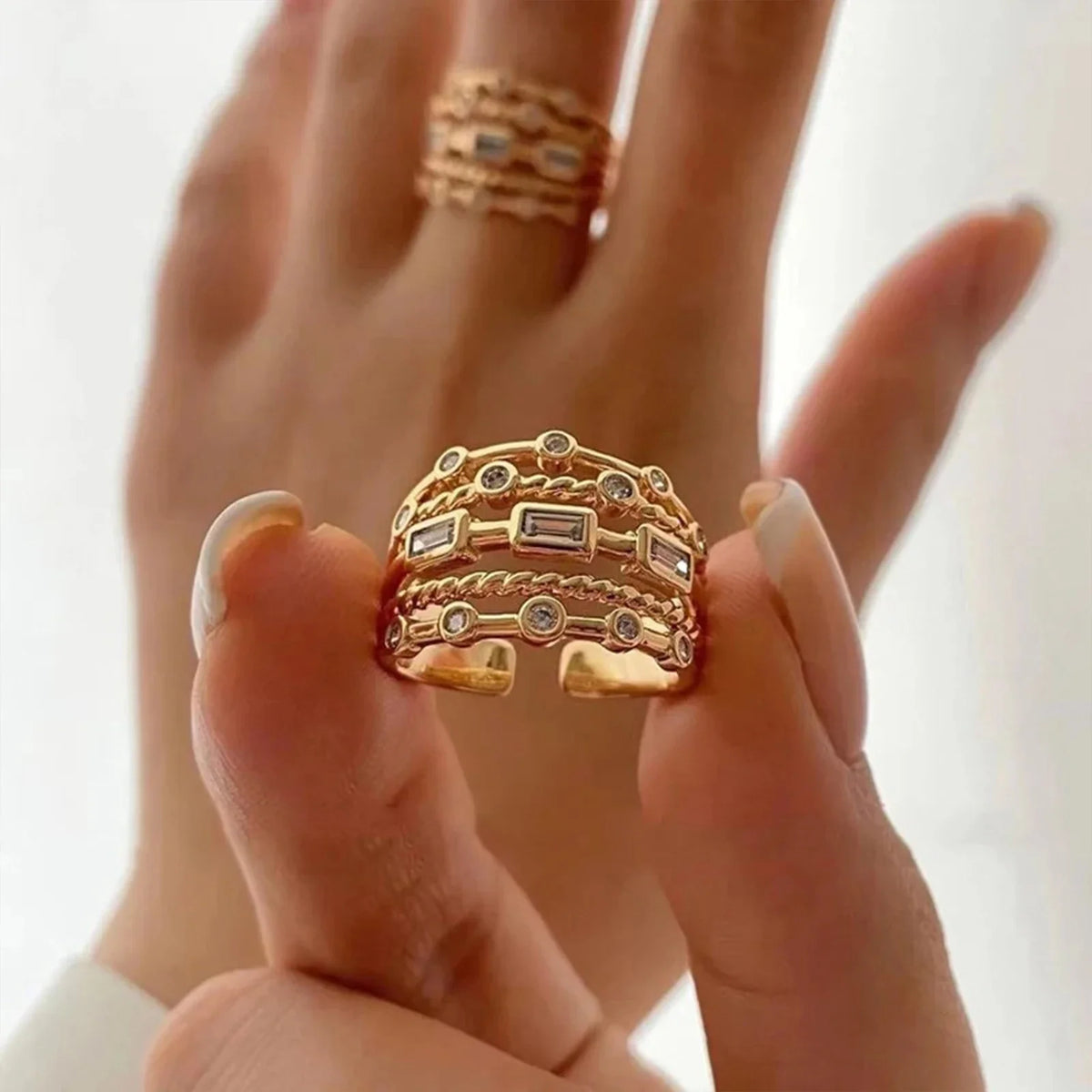18K Gold-Plated Sun Ring with Natural Stone