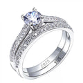 Sterling Silver Halo Wedding Ring Set for Women