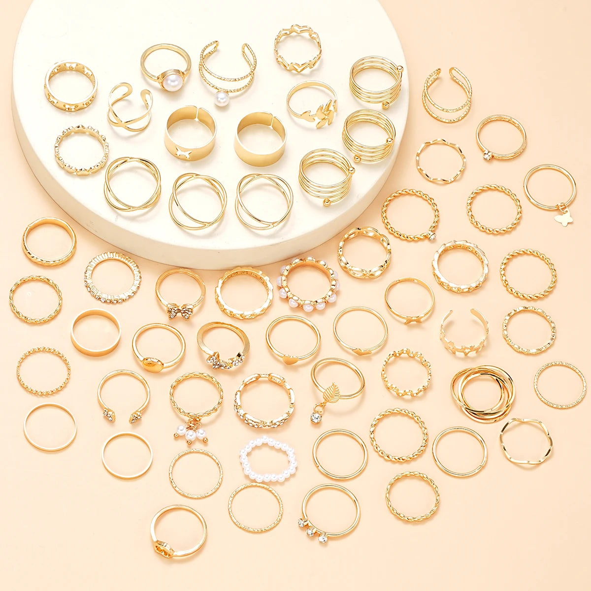 Vintage Gold Heart & Butterfly Ring Set
