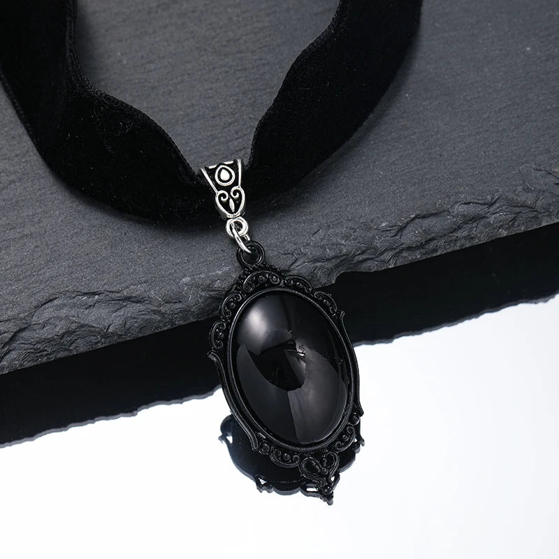 Gothic Blood Red Velvet Witch Choker Necklace