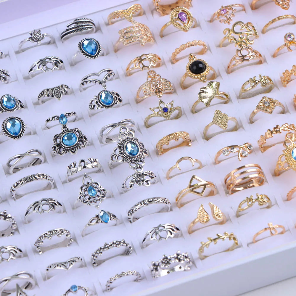 Vintage Boho 20-Piece Floral Ring Set