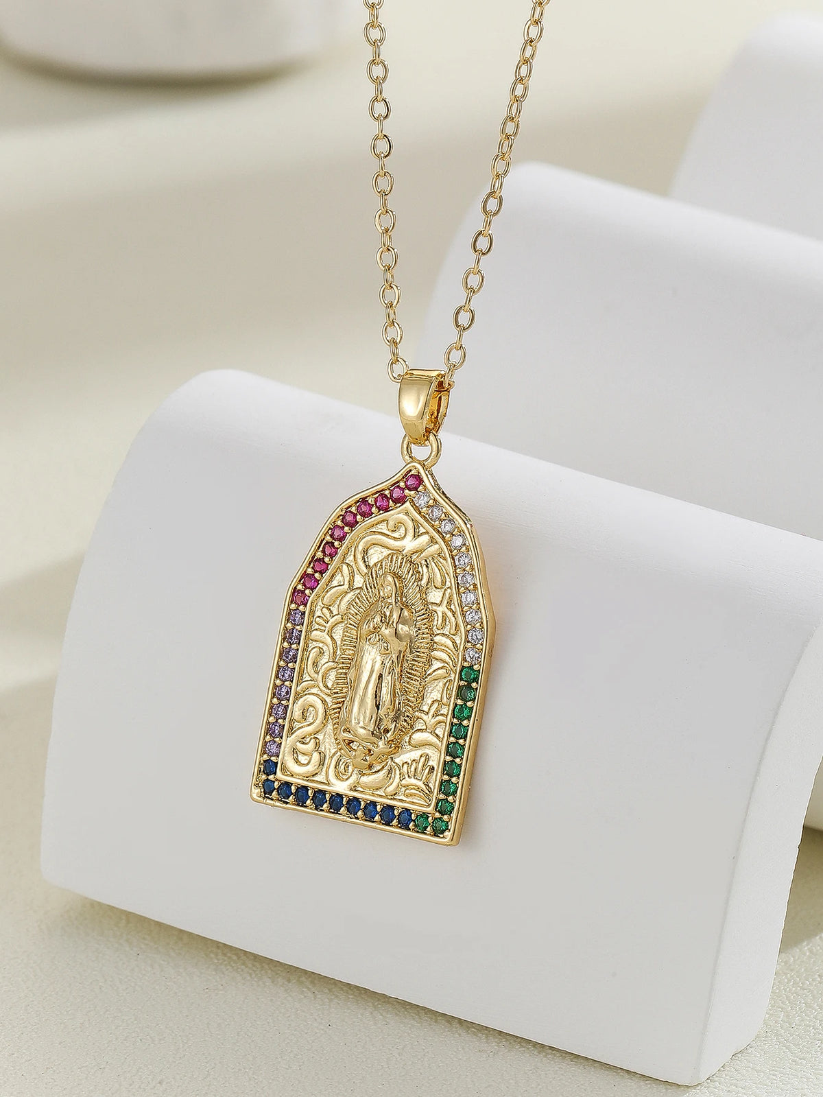 Gold Plated Multicolor CZ Pendant Necklace