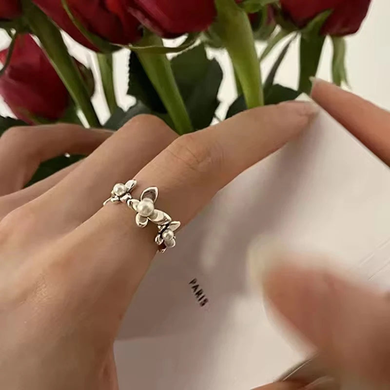925 Sterling Silver Retro Flower Ring