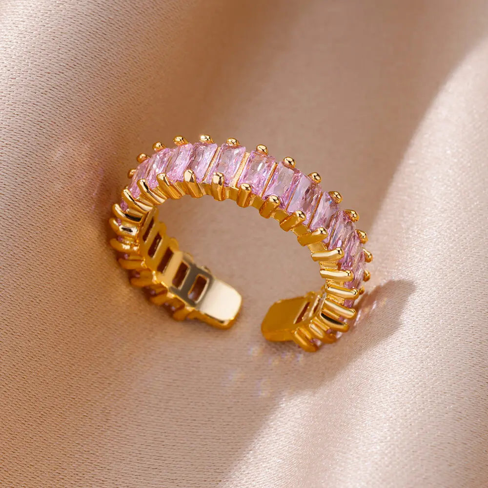 Gold CZ Stainless Steel Ring for Women