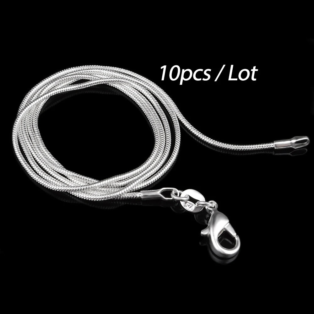 10Pcs Silver Plated 1mm Snake Chain Necklaces