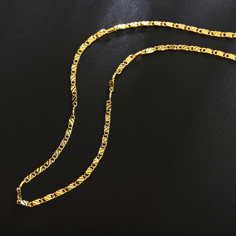 18K Gold 2MM Side Chain Necklace 16–30