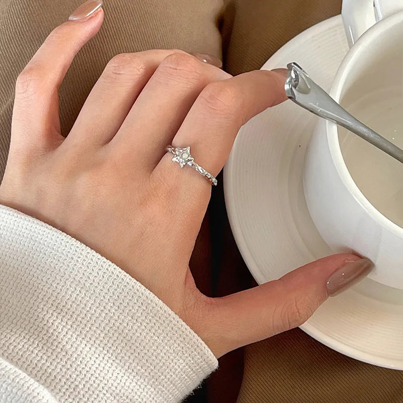 Sterling Silver Hollow Love Heart Ring for Women