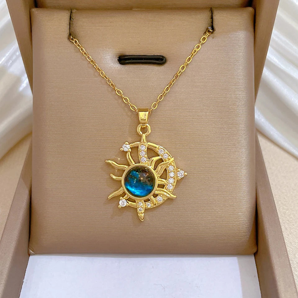 Gold Astronaut Moon & Planet Pendant Necklace