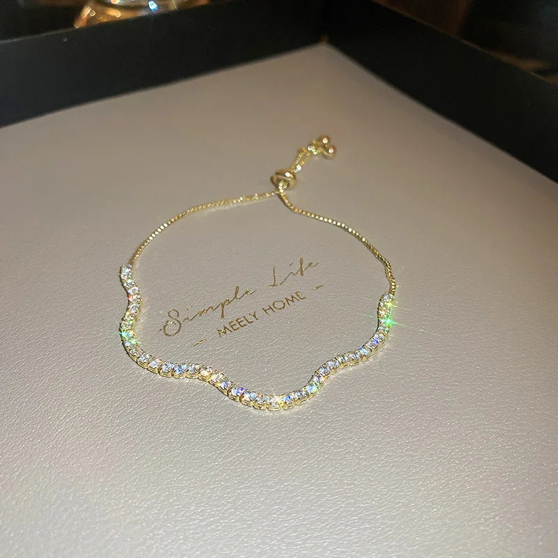 Adjustable Rhinestone Wave Bracelet for Women