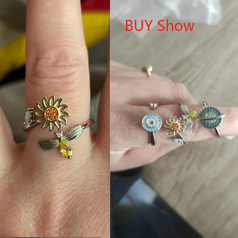 Sunflower Stainless Steel Spinner Fidget Ring