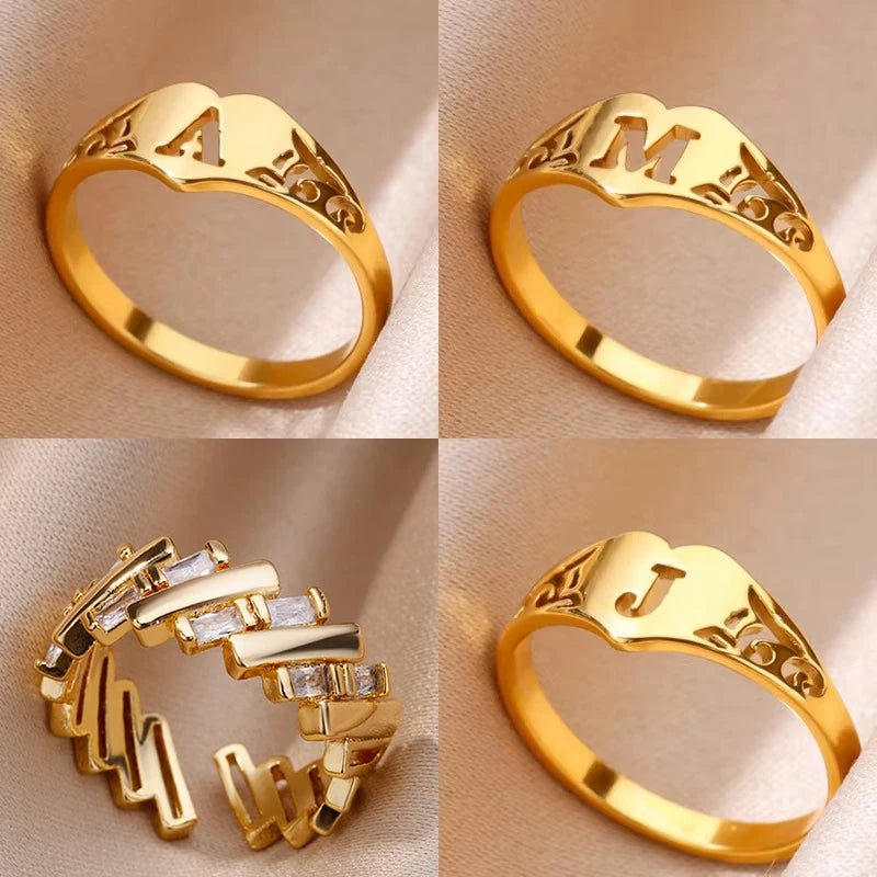 Gold Initial Heart Ring for Women A–Z