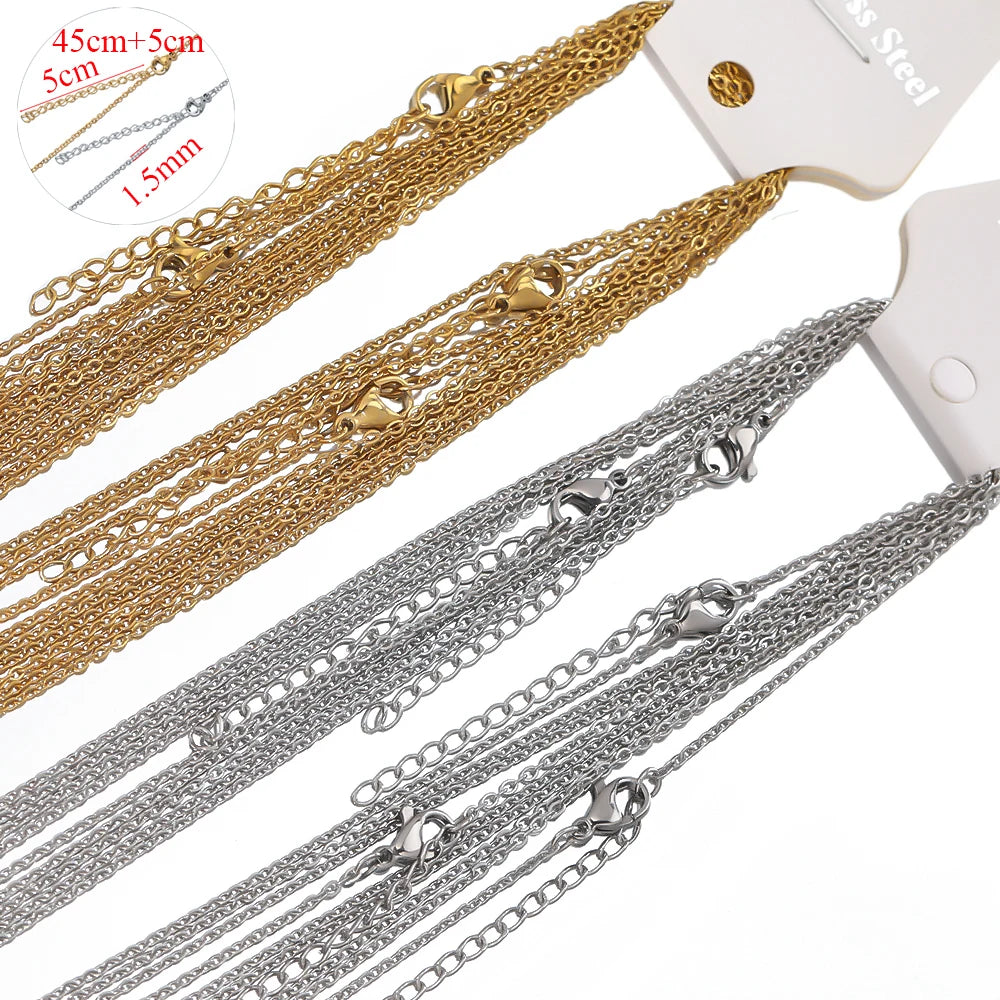 Gold Stainless Steel Adjustable Chains, 10pcs