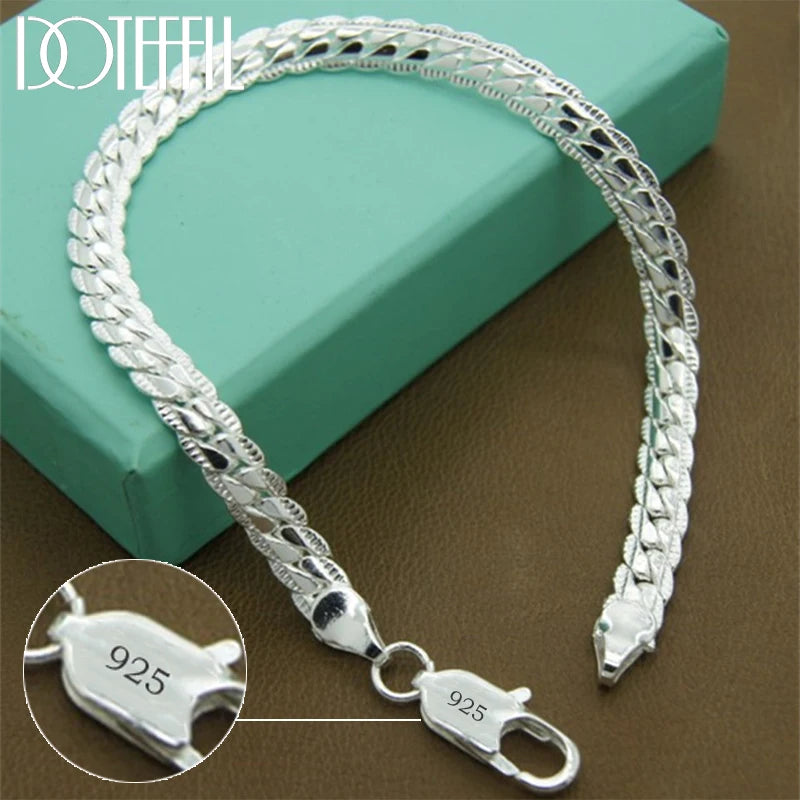 925 Sterling Silver Flat Chain Bracelet – 18/19/20cm for Men & Women