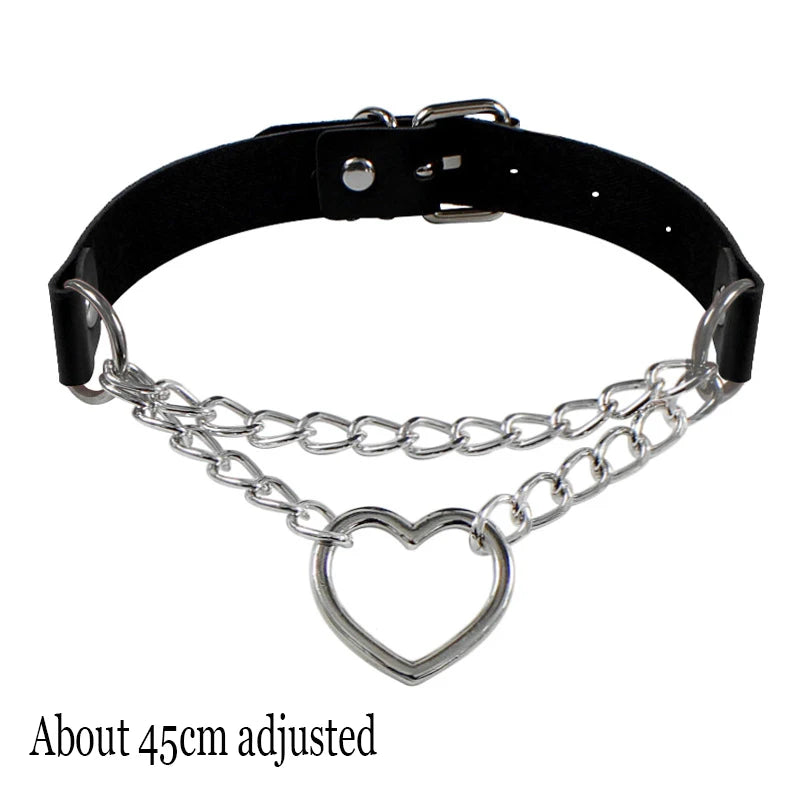 Black Gothic Heart Lock Spike Choker Necklace