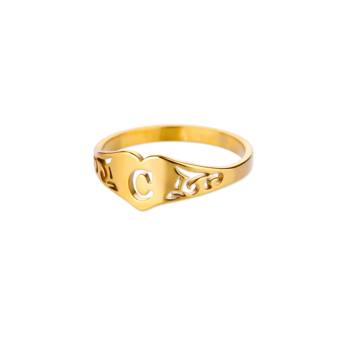 Gold Initial Heart Ring for Women A–Z