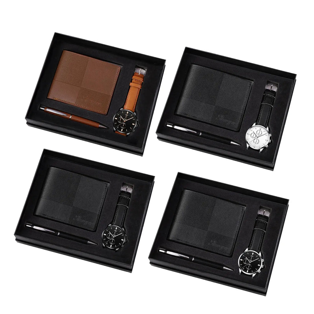 Men's Gift Set Combination Set Beautifully Decoration Watch Wallet Pen Set for Male Holiday Anniversary Fathers Day Couple