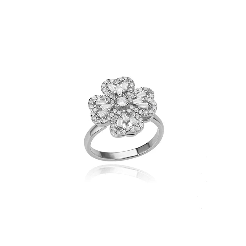 Zircon Heart & Clover Spinner Ring