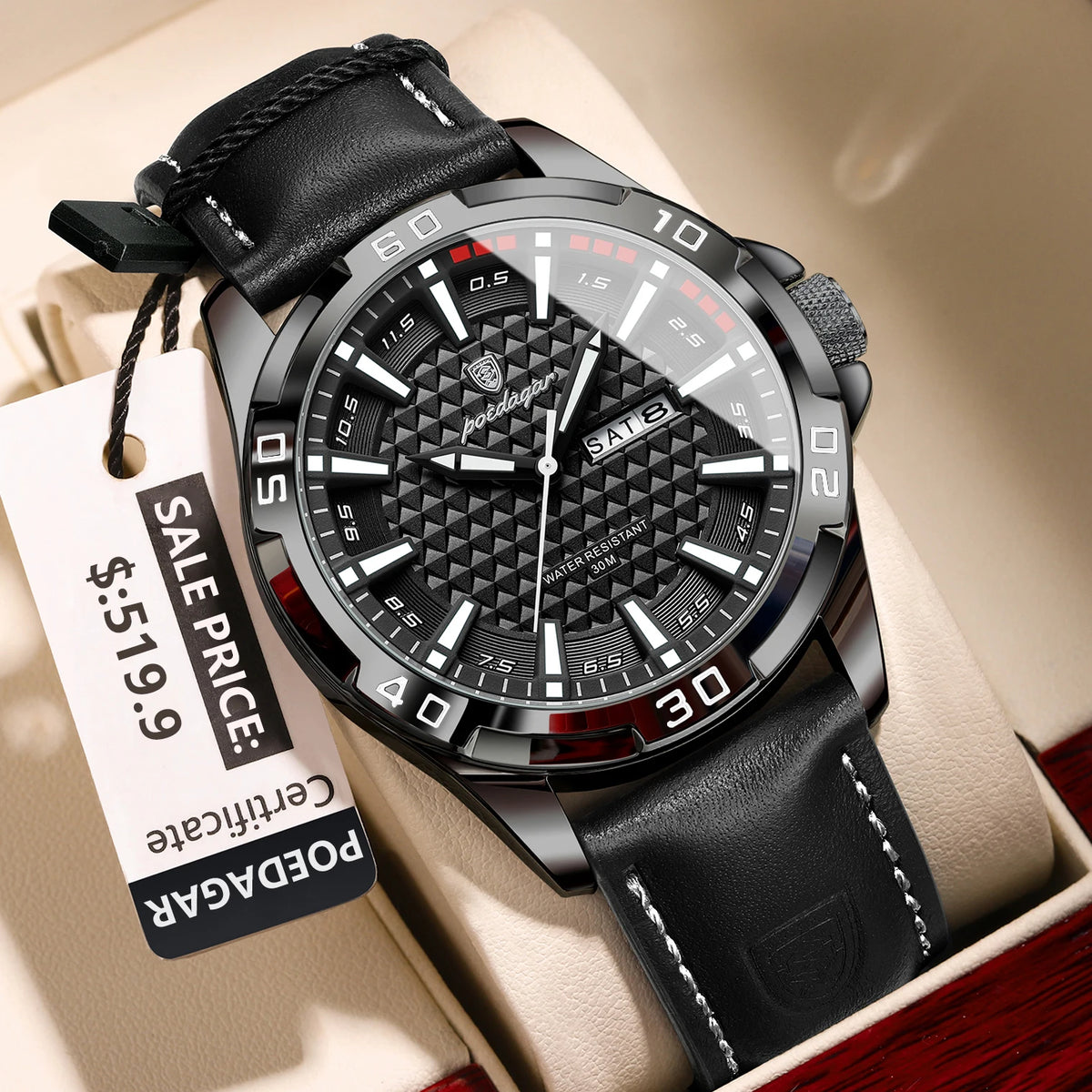 POEDAGAR Luxury Men’s Leather Sport Watch