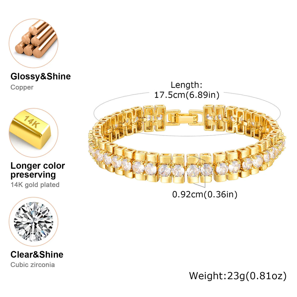 14K Gold-Plated Paperclip Chain Bracelet with Cubic Zirconia