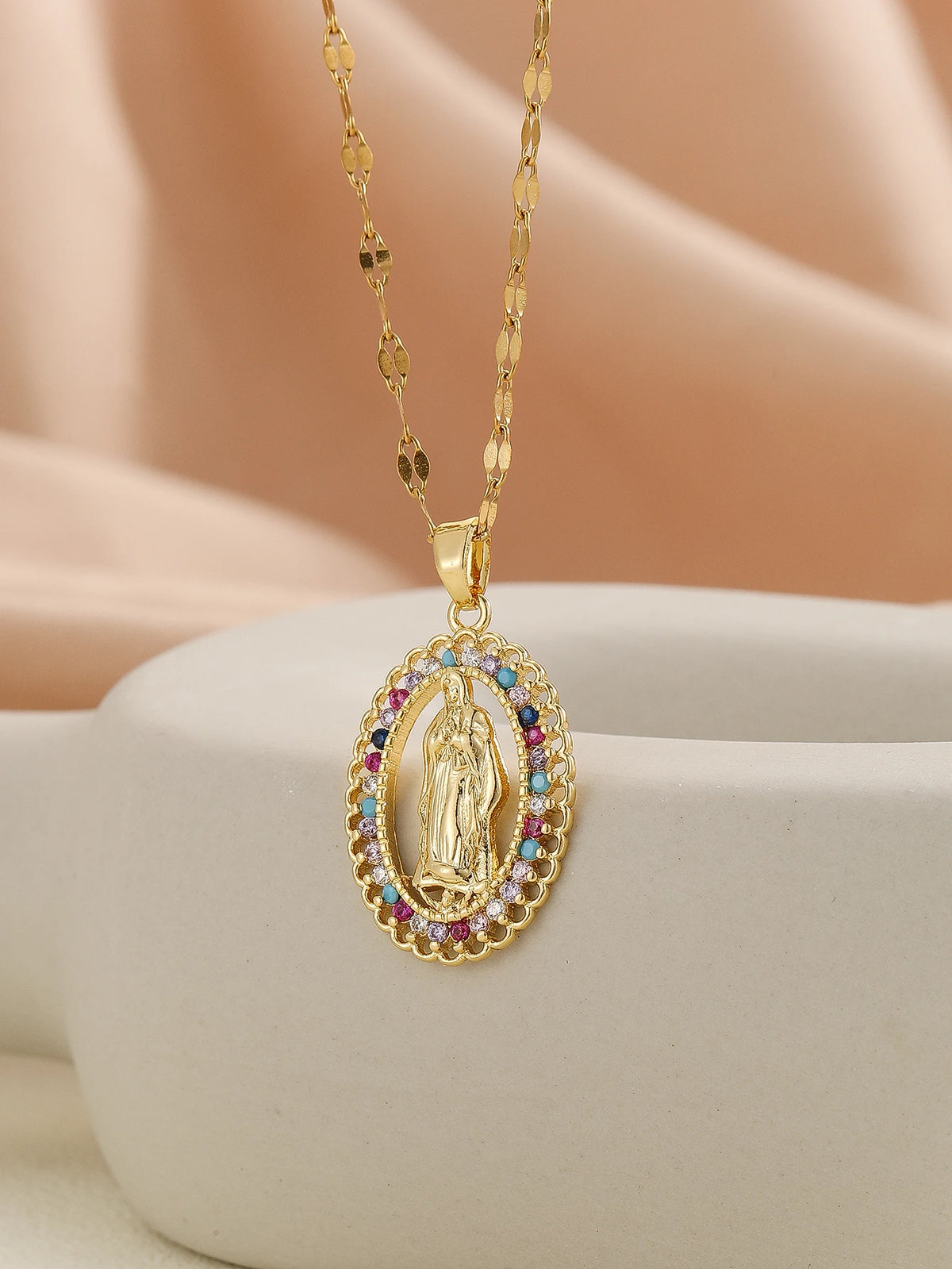 Gold Plated Multicolor CZ Pendant Necklace