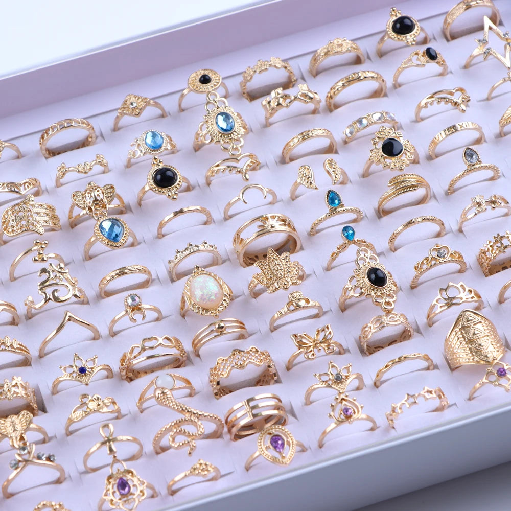 Vintage Boho 20-Piece Floral Ring Set