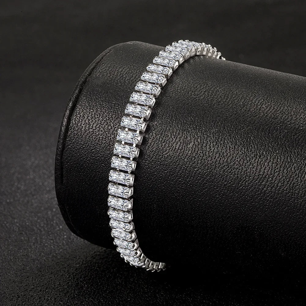 925 Sterling Silver Crystal Bracelet for Women – Elegant 18cm Design