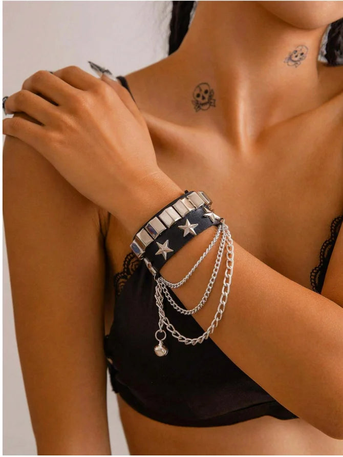 Vintage Leather Cuff Bracelet – Punk Gothic Studded Design