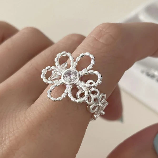 925 Sterling Silver Retro Flower Ring