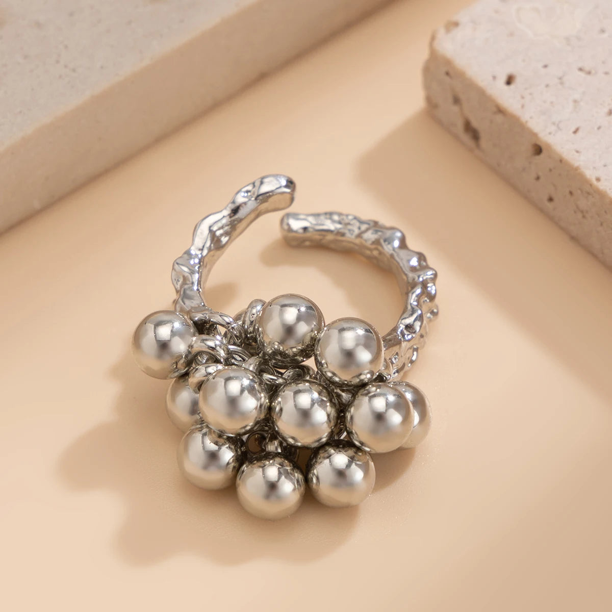 Irregular Punk Small Ball Open Ring
